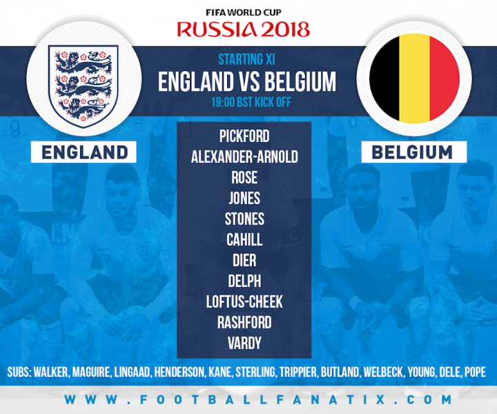 England team v Belgium in World Cup 2018