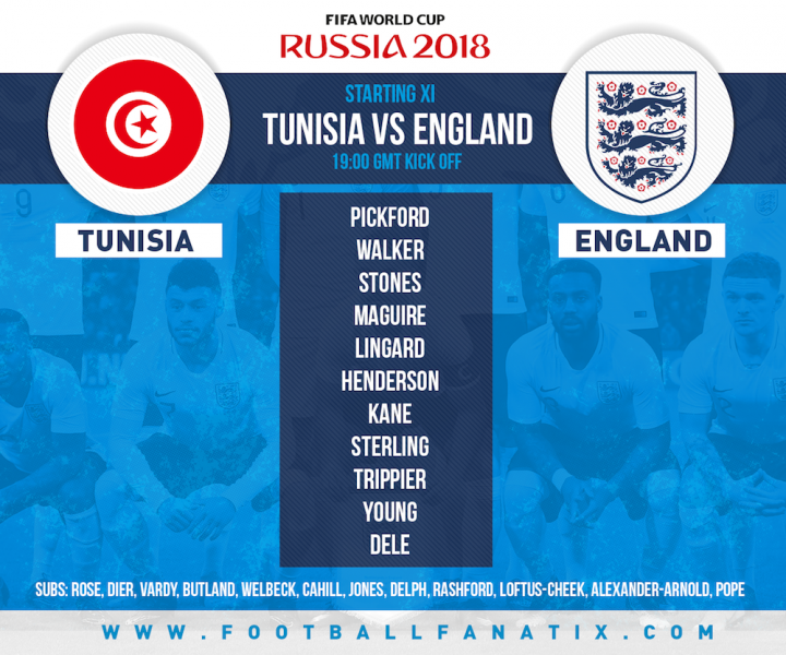 England team v Tunisia in group G World Cup 2018