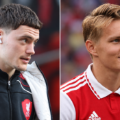 Florian Wirtz and Martin Ødegaard pictured side by side as their first 55 appearances are compared