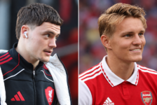 Florian Wirtz and Martin Ødegaard pictured side by side as their first 55 appearances are compared