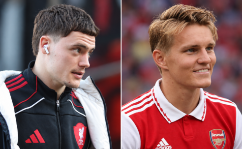Florian Wirtz and Martin Ødegaard pictured side by side as their first 55 appearances are compared
