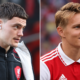 Florian Wirtz and Martin Ødegaard pictured side by side as their first 55 appearances are compared