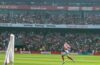 Declan Rice in action for Arsenal during the 2024 Emirates Cup