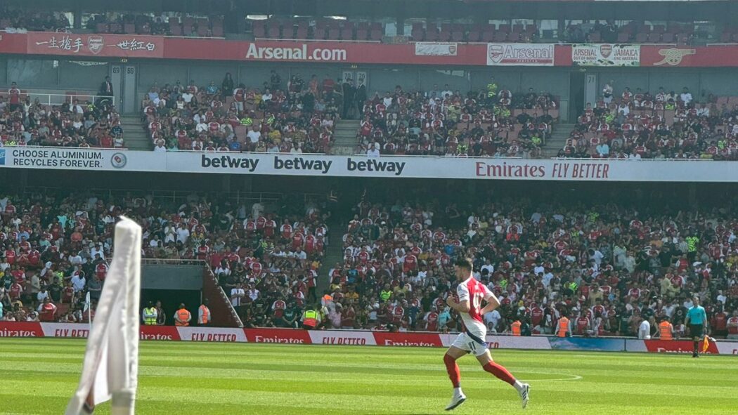 Declan Rice in action for Arsenal during the 2024 Emirates Cup