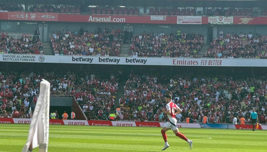 Declan Rice in action for Arsenal during the 2024 Emirates Cup