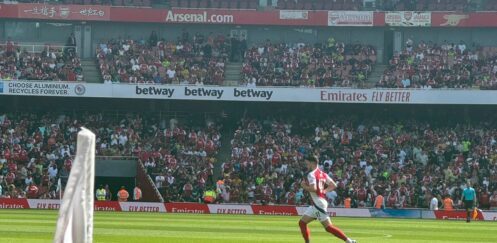 Declan Rice in action for Arsenal during the 2024 Emirates Cup