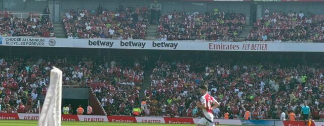 Declan Rice in action for Arsenal during the 2024 Emirates Cup