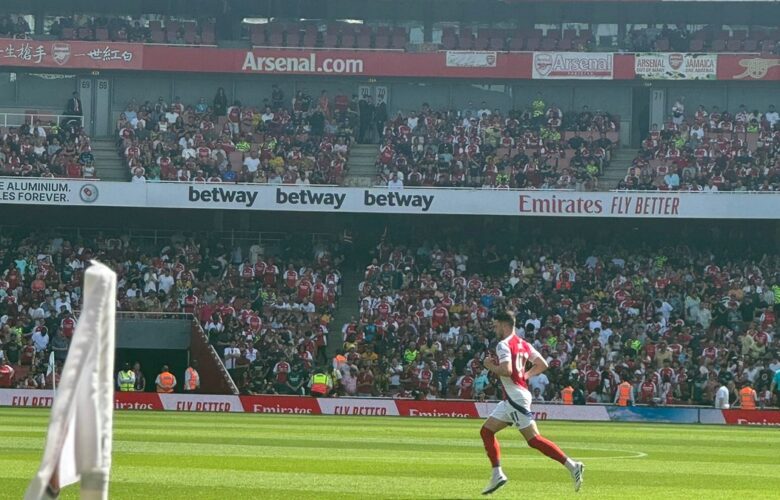 Declan Rice in action for Arsenal during the 2024 Emirates Cup