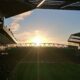 Anfield’s Kop and pitch at sunset during Liverpool’s match against Burnley in January 202