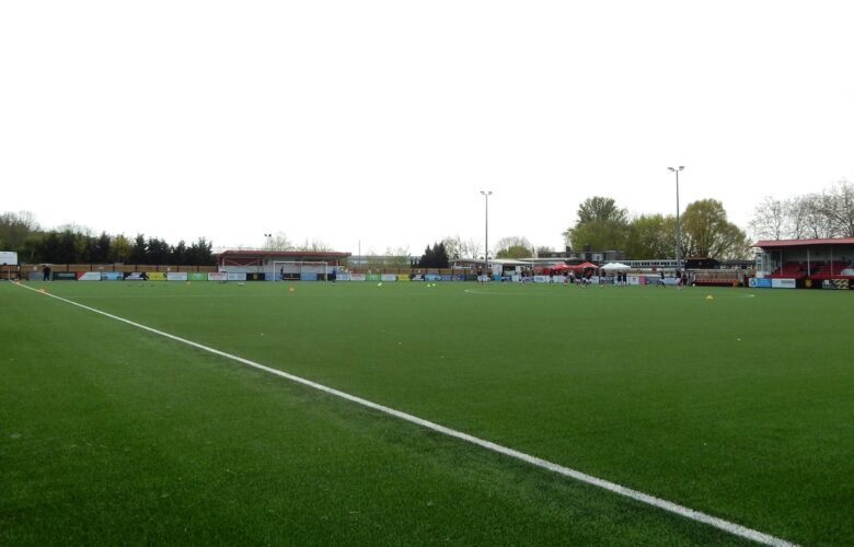 Honeycroft Stadium, home of Uxbridge FC, illustrating the financial challenges facing English football.